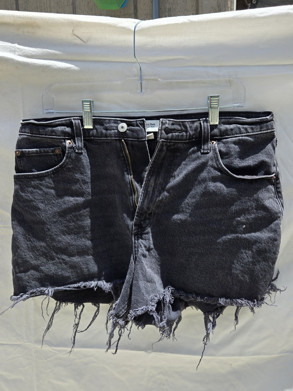 Abercrombie & Fitch Charcoal Black Distressed Denim Cutoff Shorts